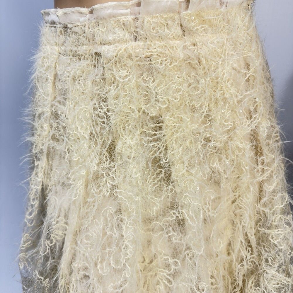 Joie Ivory Beige Gauzy Eyelash Lace Midi Skirt Size S Sequin Details Cream